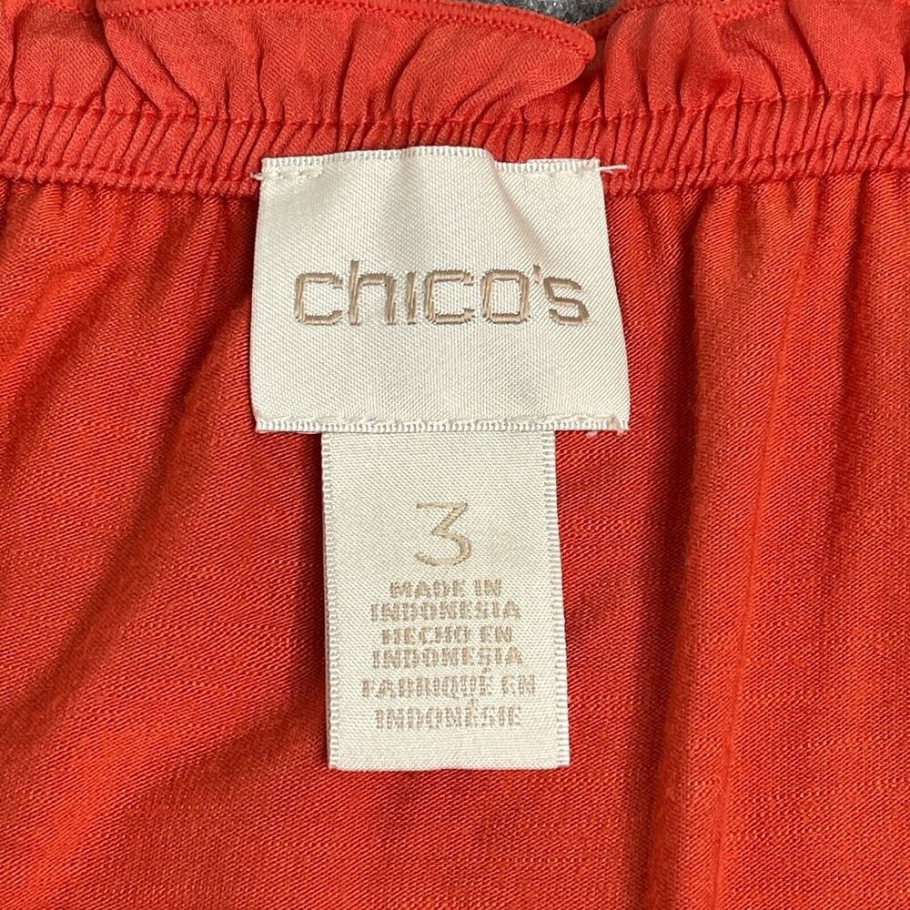 Chicos Top Size 3 Womens XL Orange 3/4 Sleeve Lightweight Knit Peasant Blouse - Picture 4 of 8